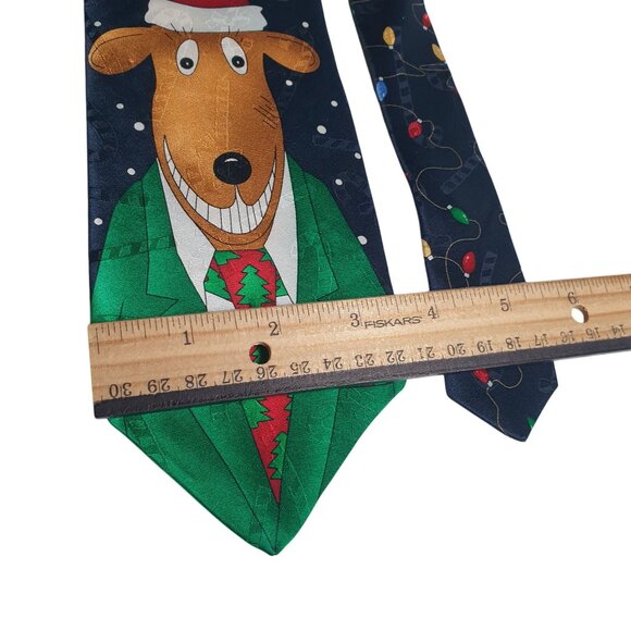Hallmark Yule Tie Greetings Reindeer Christmas Novelty Necktie Snowflakes - Picture 3 of 5